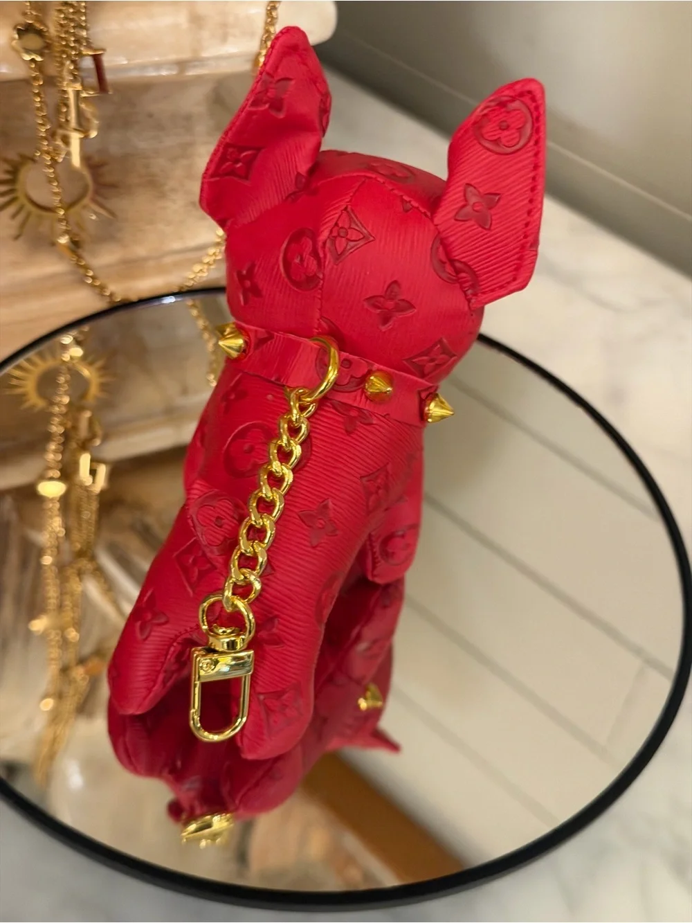 Luxury Red Designer-Inspired Dog Keychain Charm